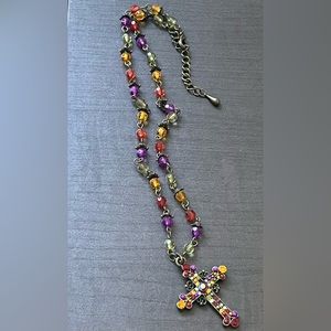 Multicolor Beaded Cross Necklace Y2K